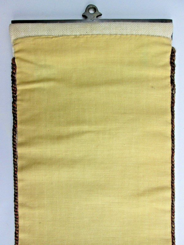 Vintage 1966 Danish Cross Stitch with Brass Ends Folkart Wall Hanging 45½ x 5¾ gallery