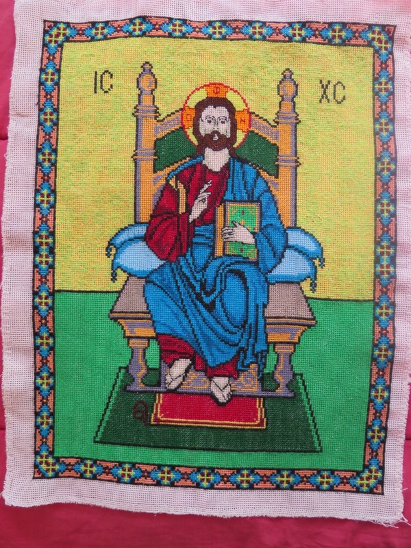 VINTAGE EUROPEAN HAND MADE EMBROIDERY JESUS CHRIST (UKRAINIAN HANGER)