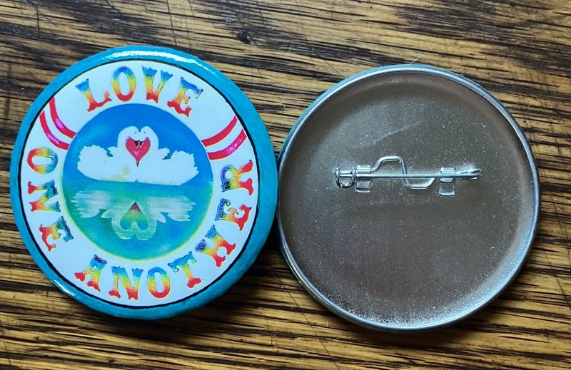 Pinback 2.25 inch round button Woodstock, NY memorabilia;
