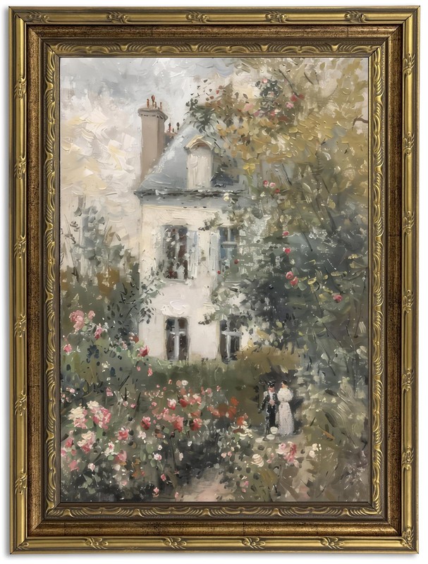Gold Framed Vintage Floral Canvas Wall Art, Rose Garden Painting Picture Wall...