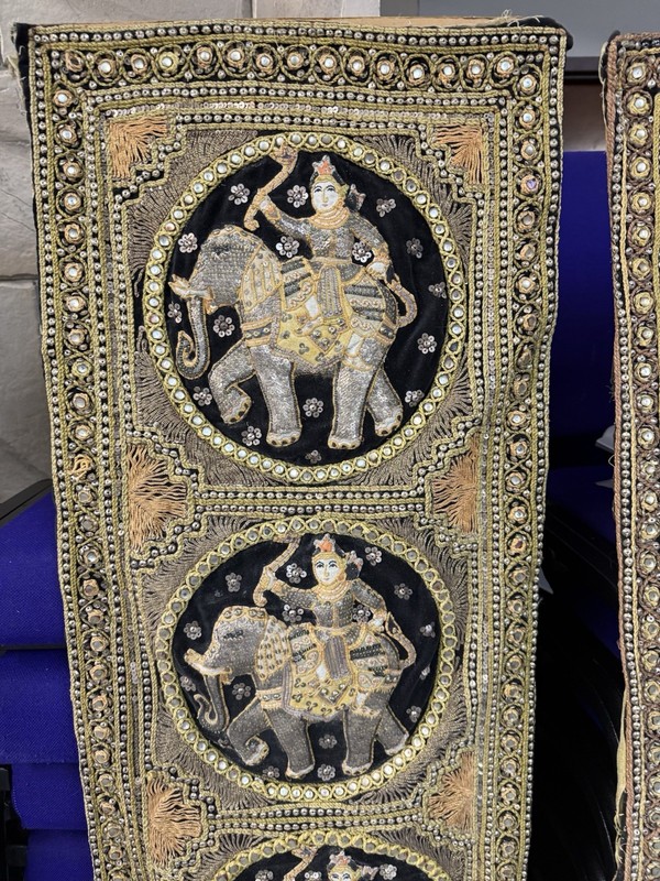 Large 60” Pair Thai Burmese Kalaga Embroidery Panels Gold Thread Sequins gallery