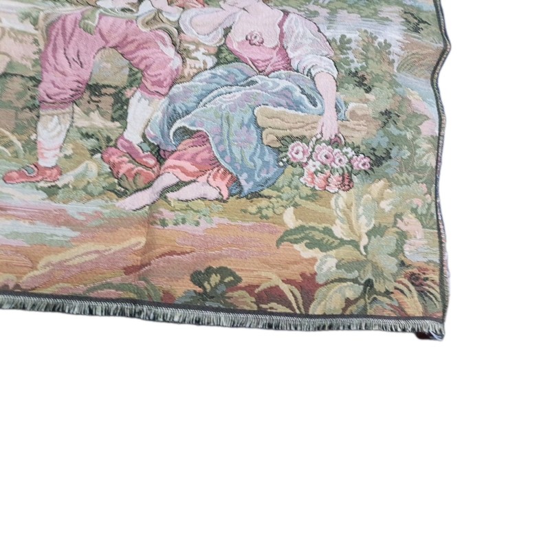 Vintage Italian Tapestry Square Man Playing Music For Seated Woman 19” gallery