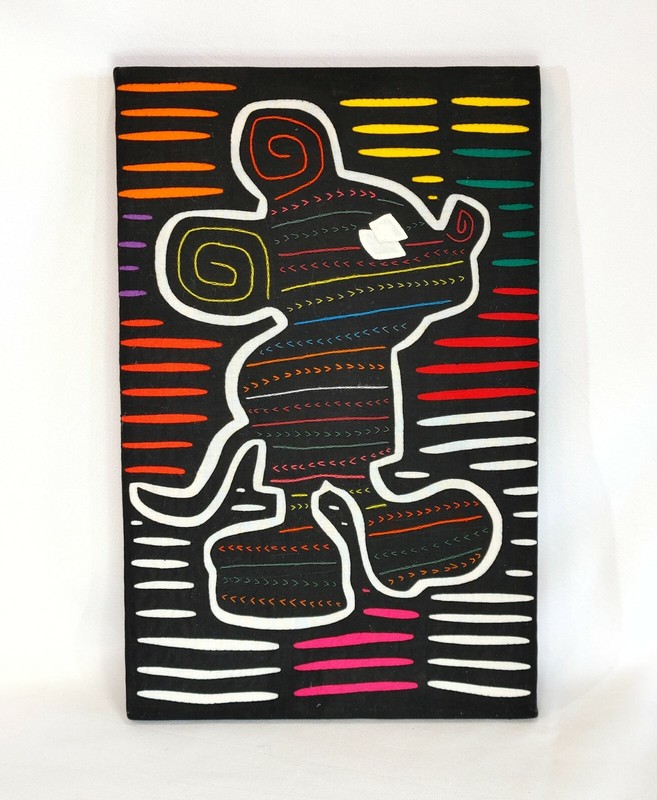 Mouse Textile Art Mola Style Hand Made Mickey 9" x 14"