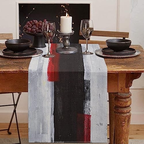 Black and White Table Runner, Modern Grey Red Art Painting for 13×72 Black Red