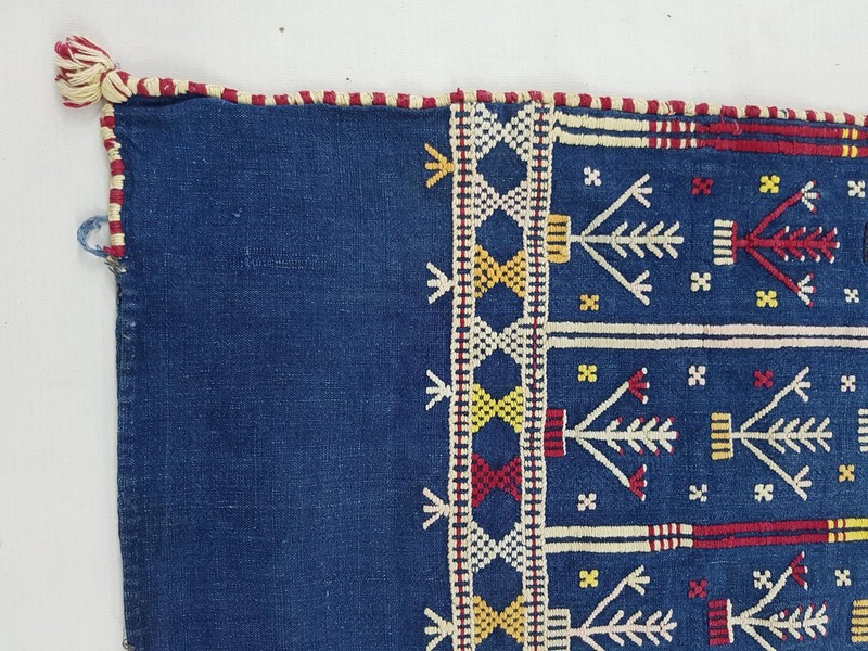 Vintage Moroccan Berber Indigo Wool Flatweave Runner Panel 37x14 inches gallery
