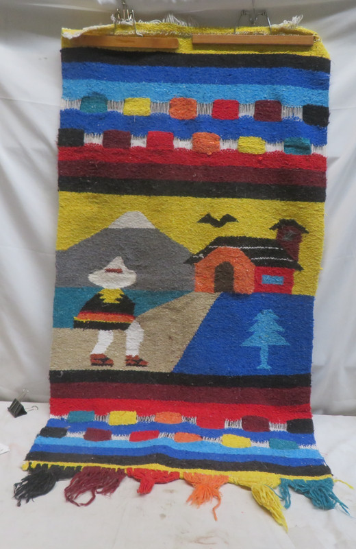 Vtg Mexican Zapotec Wool Kilim Rug Tapestry Pictorial Southwest Pueblo Folk Art