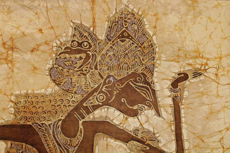 Vintage Batik Fabric Painting of Wayang Kulit Framed - No Glass 36.75"x28.25" gallery
