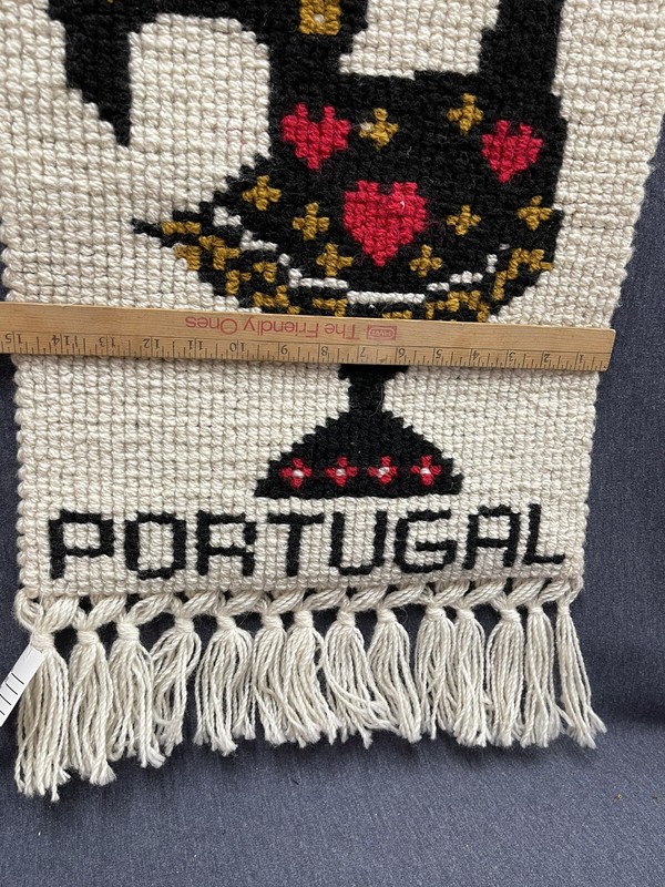 Vtg Wall Art Rooster Portugal 15”x 33” Handwoven Wool Hanging Rug Textile gallery