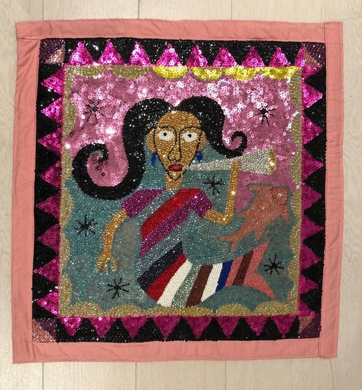 FABULOUS HAITIAN ART VODOU FLAG BY TALENTED FLAG ARTIST gallery