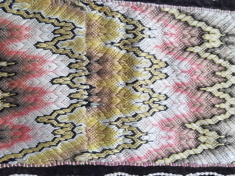Antique Rare Italian Flame Stitch Velvet Textile Runner 122x22in gallery