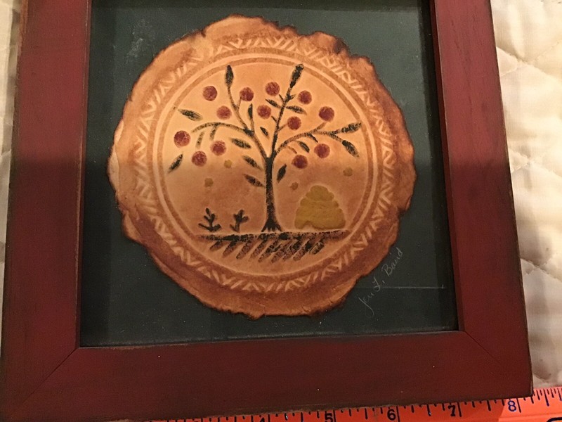 Homespun Paper Folk Art by Jeri L Baird Embossed Paper Glass Frame Beehive Tree gallery