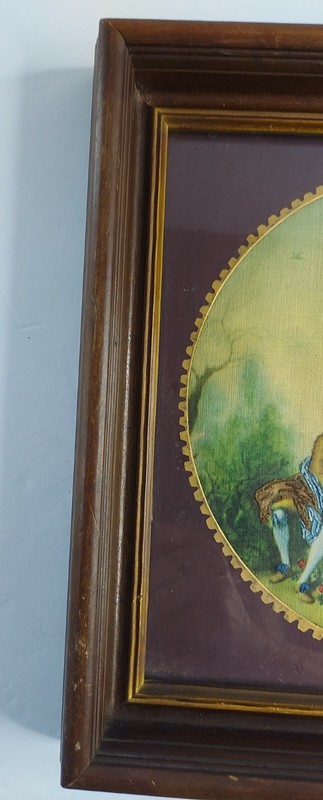 ANTIQUE PICTURE OF FABRIC WITH EMBRODIERED DETAILS FRAMED & MATTED 19TH CENTURY gallery
