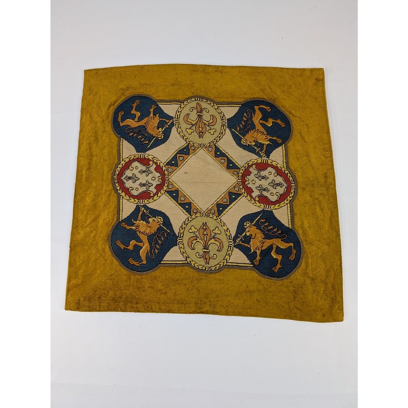 Vintage Traditional italian Medieval Heraldic Handwoven Textile 28x27in