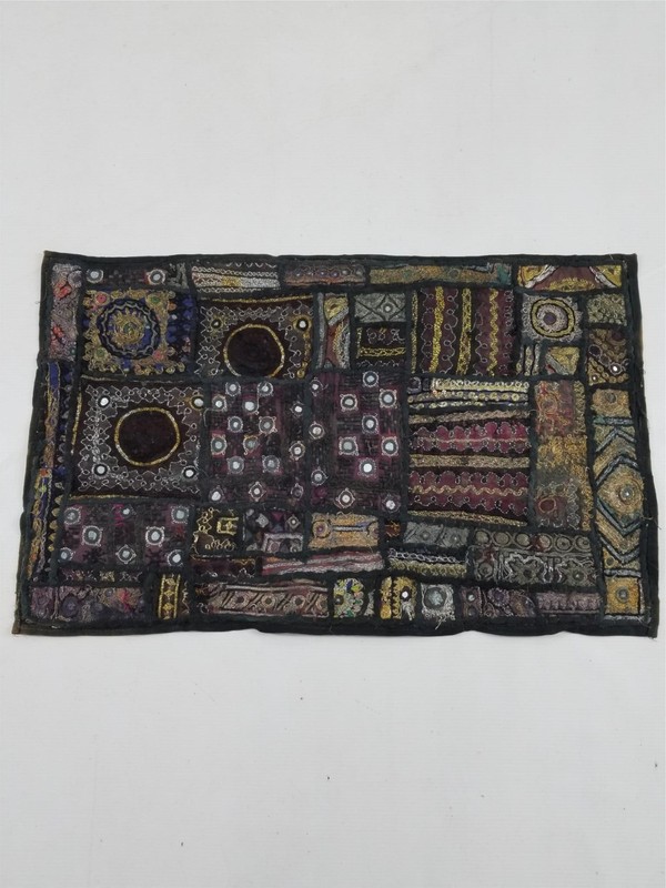 Vintage Traditional Indian Hand-Embroidered Patchwork Textile Panel 26x16 inches
