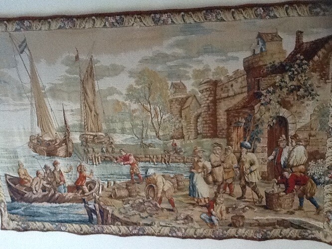 Large Tapestry. Replica of David Teniers II 17th century Arriving in Port