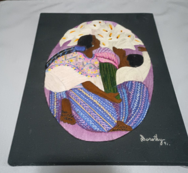 Vintage, Hand Stitched, Mother & Child, Wall Art, 10 x 14, Wood Stretched gallery