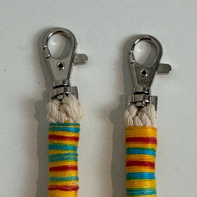 Handmade Macrame Wrapped Cotton 6” Bag Charm Toggles: 2 Yellow Striped gallery