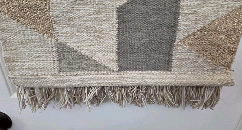 Woven Wall Art Hanging Tapestry Boho Textured Cream Black Fringe Neutral Decor gallery