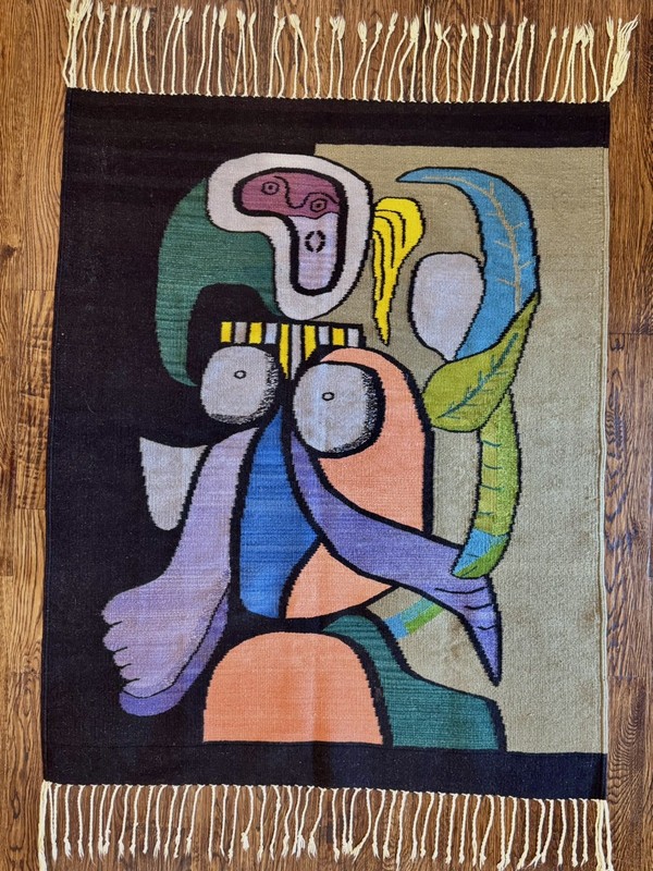 Pablo Picasso 1970’s Handwoven Wool Tapestry after “Woman With A Flower” 43×56