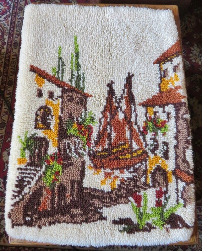 Pure Wool Vintage Finished Latch Hook Wall Hanging or Rug 24 x 33"