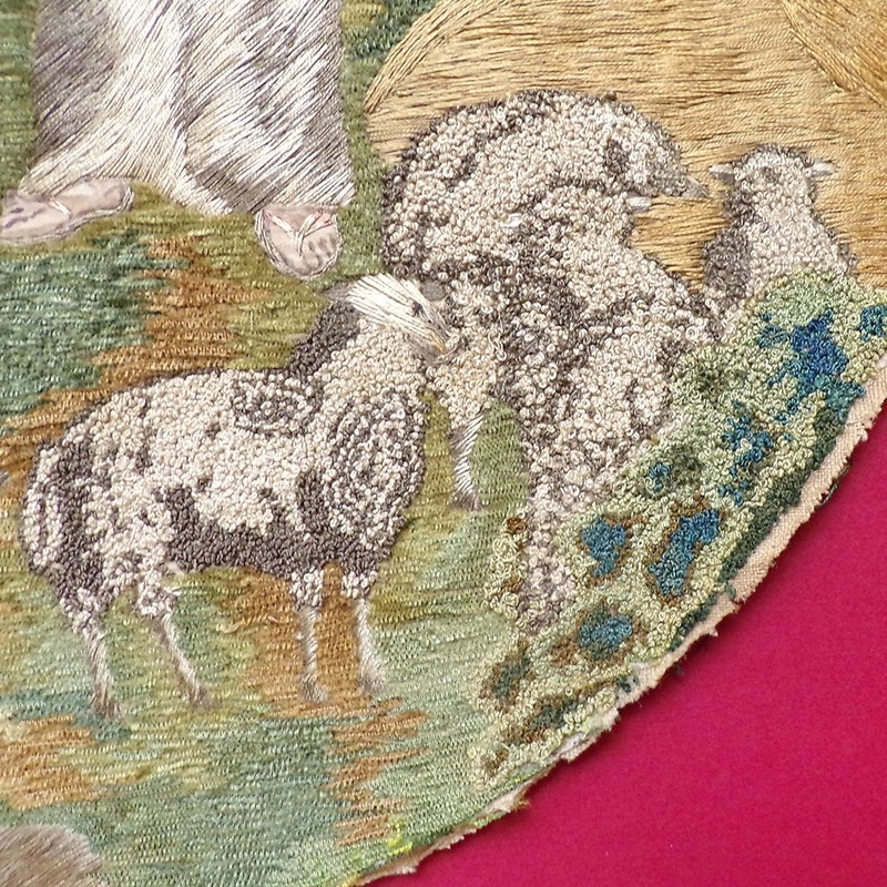 Antique Silkwork Framed Needlepoint Embroidery Georgian Portrait Countryside Art gallery