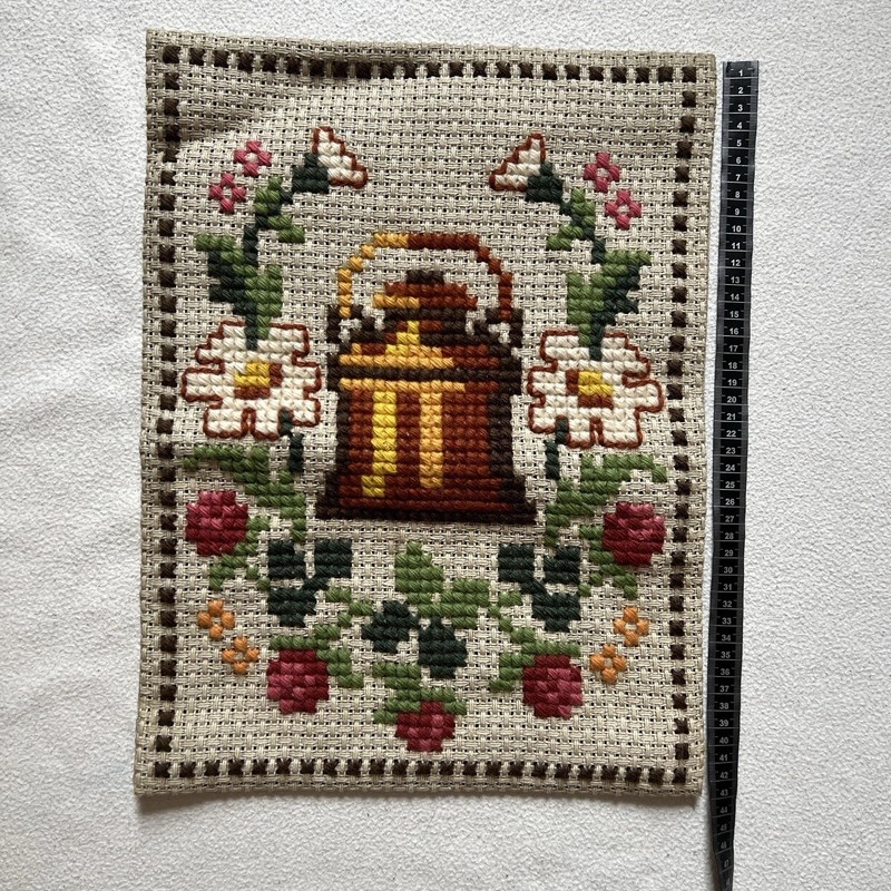 Vintage Cross Stitch Needlepoint Danish Textile Art 1970s boho retro cottagecore gallery