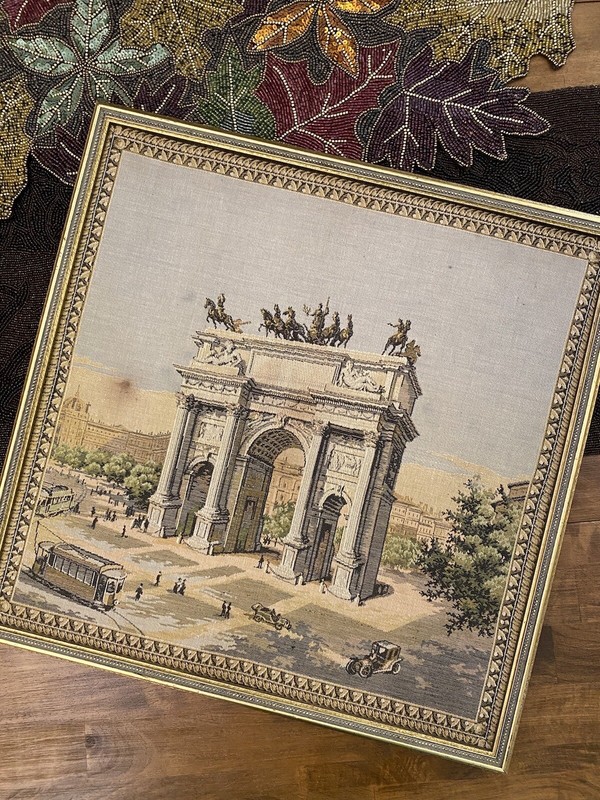 Arc Of Peace Milan Art Tapestry Textile Vintage Gold Frame Italy 20 Inch