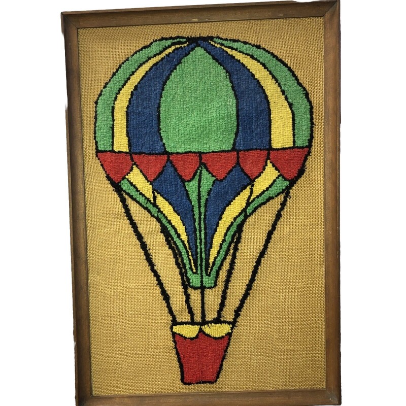 FRANK GRECO Vintage Hand Hooked Air balloon Wall Art By 15×22