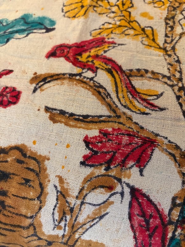 Vintage Tree of Life Linen Textile 68x102 Hand Printed Boho Wall Hanging Spread gallery