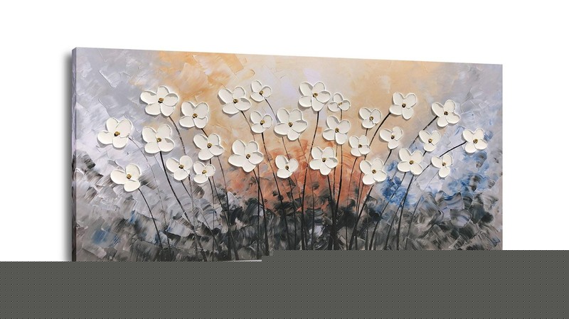 Yihui Arts Hand-Painted Oil Painting on Canvas Textured White Floral Wall Art…