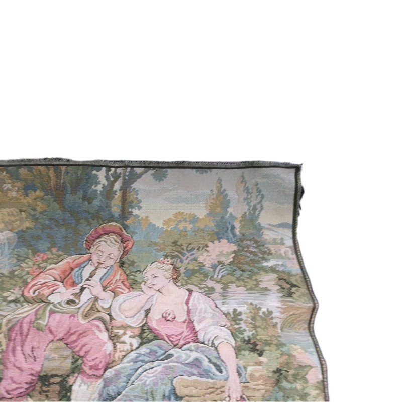Vintage Italian Tapestry Square Man Playing Music For Seated Woman 19” gallery