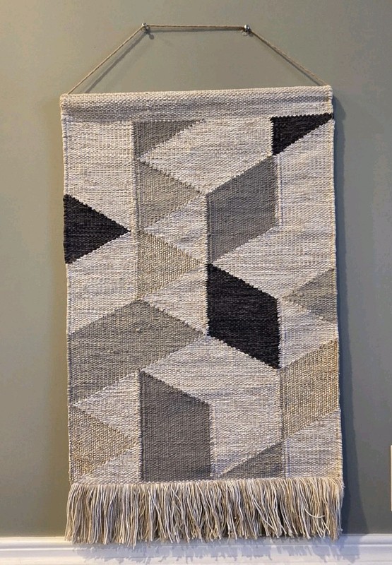 Woven Wall Art Hanging Tapestry Boho Textured Cream Black Fringe Neutral Decor gallery