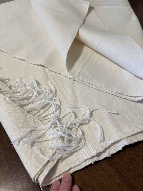 VTG Handwoven Tablecloth White Cotton 80″x60″ Fringe