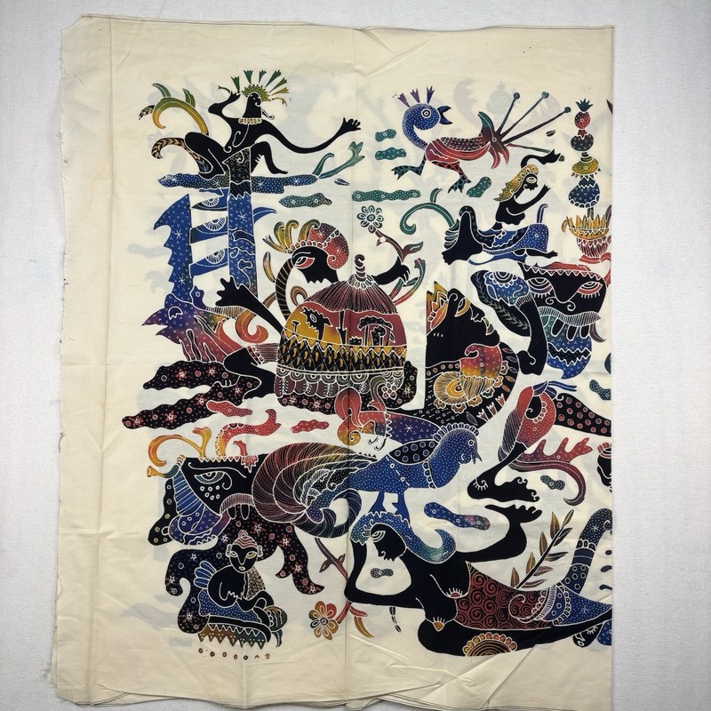 Asian, Balinese, Thai Ethnic Batik Textile Art Fabric 58x72 by MAR gallery