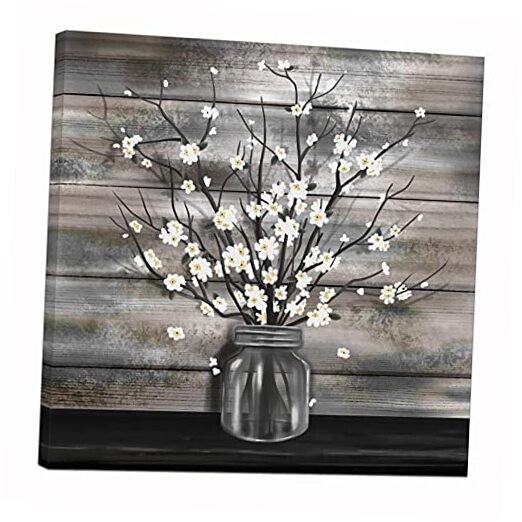 Vintage Flower Canvas Wall Art Large Rustic Bouquet in Vase Artwork Prints
