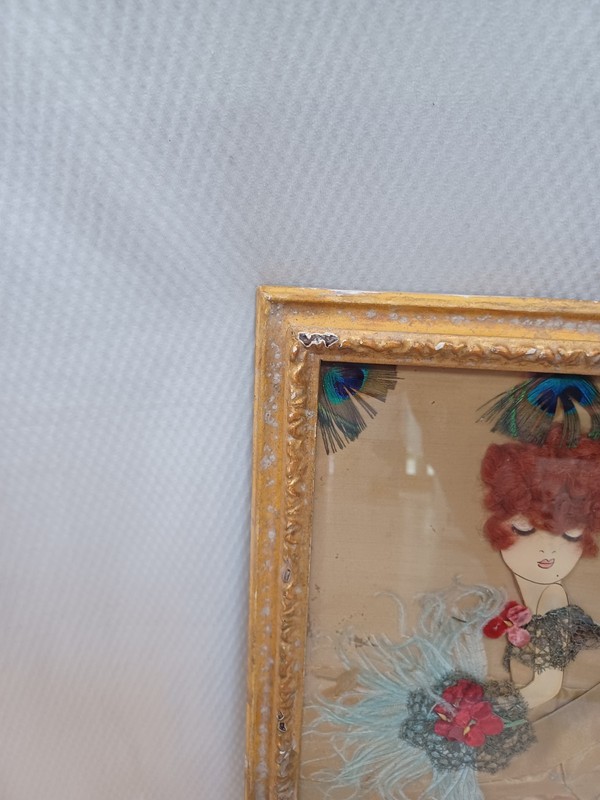 Art Deco Mixed‑Media Textile Art 1920s‑30s Style Lace Feather Ribbon Figure Art gallery