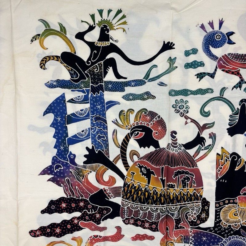 Asian, Balinese, Thai Ethnic Batik Textile Art Fabric 58x72 by MAR gallery