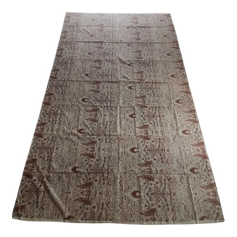 ANTIQUE VINTAGE STAMP BATIK FABRIC IVORY BROWN TRADITIONAL THEME AB012