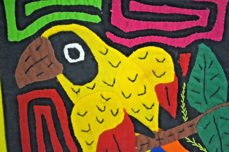 Framed Kuna Mola Textile Panel of Parrot Vivid Colors South America 12" x 15" gallery