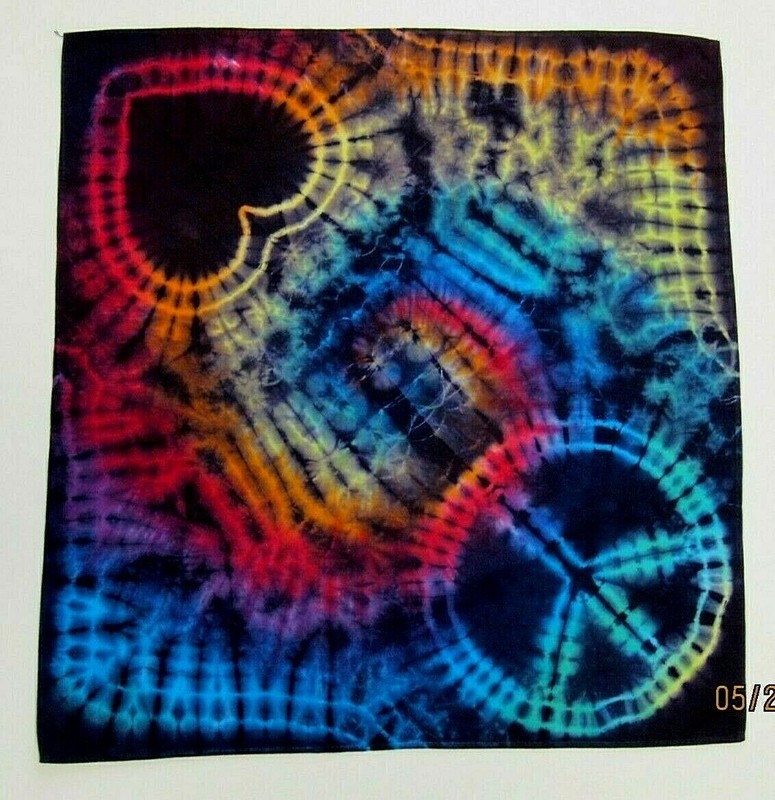 TIE DYE Bandanna, Peace & Love on a Rainbow, 22″ X 21″,