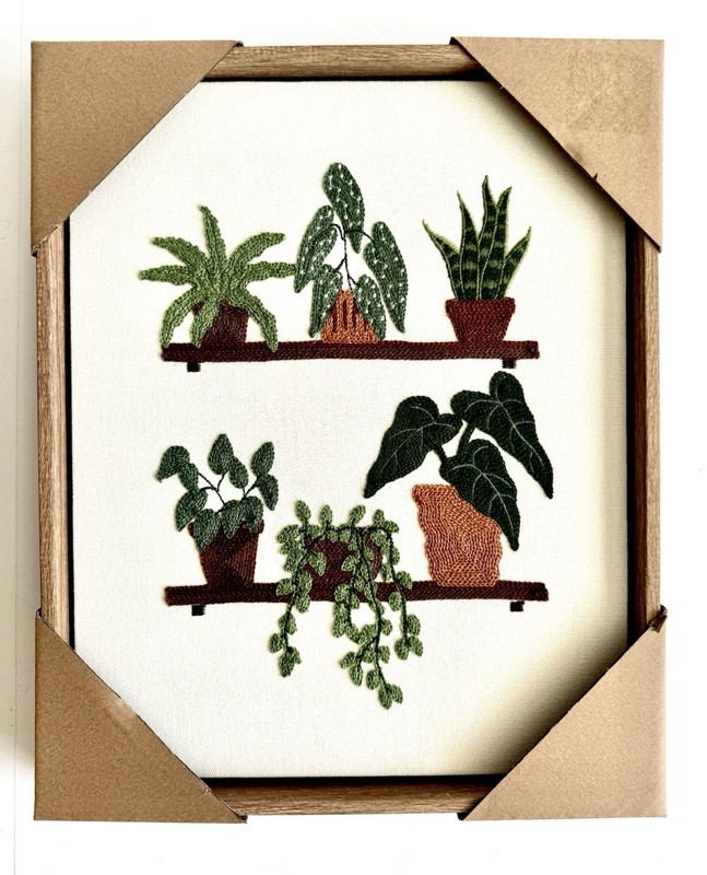 ⚜️BP Home Textile Embroidery Woven Wall Art Bookself & Potted Plants-A 12”x15”