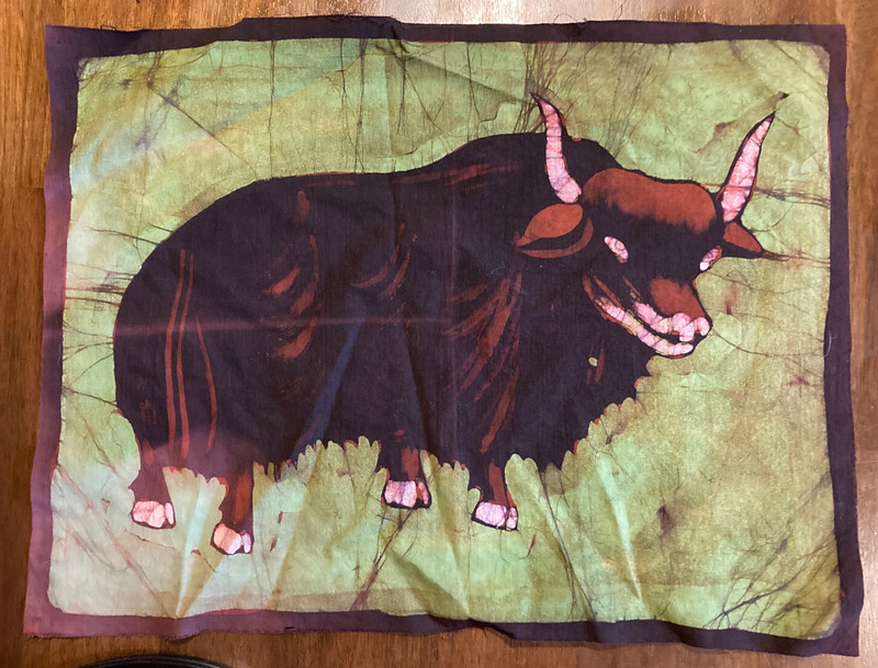 Batik Fabric Bull – unframed 17 1/2 x 13 1/2