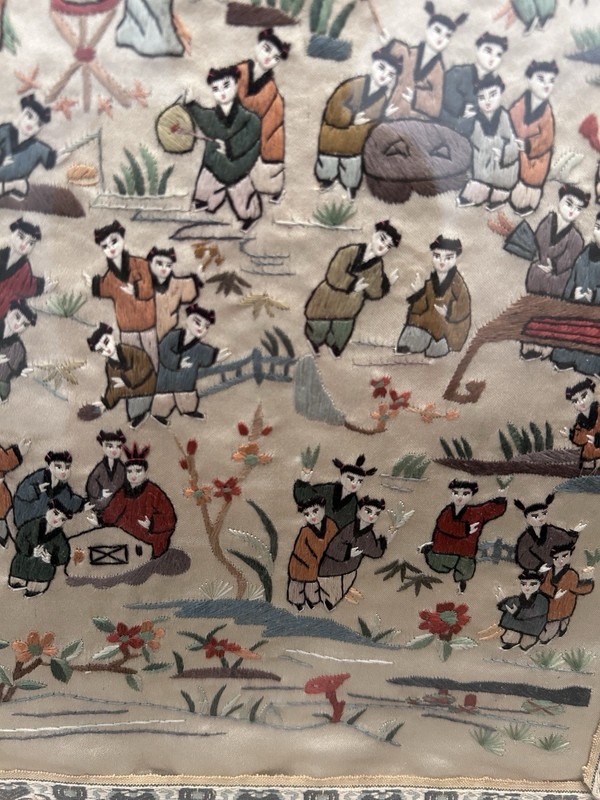 Framed Chinese Embroidered Silk Panel Depicting One Hundred Children gallery