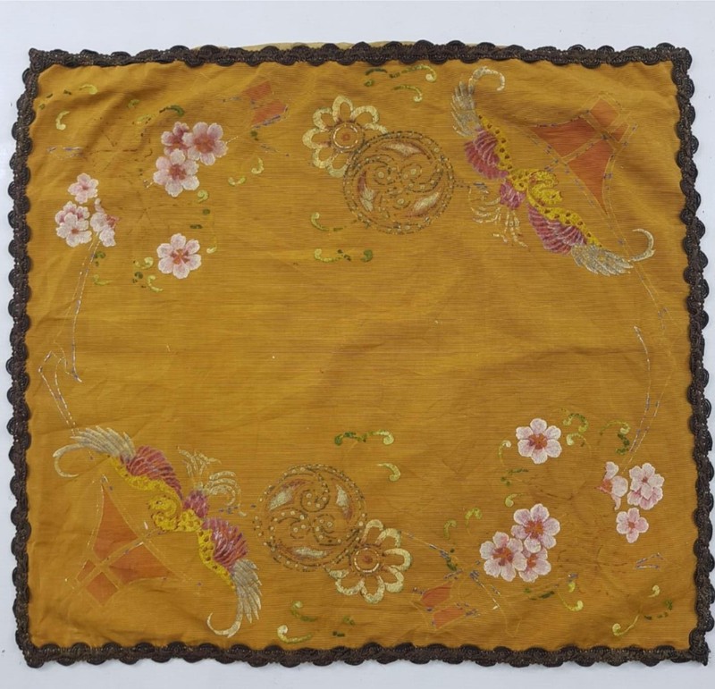 Vintage Japanese-Style Hand-Painted Silk Textile Panel 62x56cms