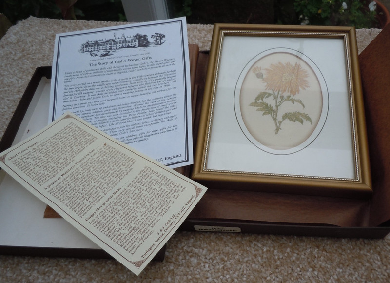 Cash's of Coventry Vintage Framed Silk Woven Picture Chrysanthemum NIB 17 x 13cm