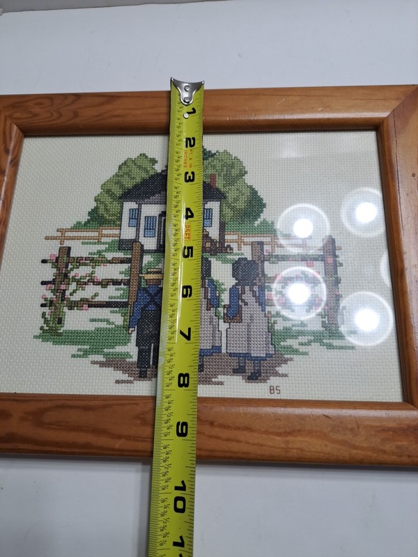 Framed Needlepoint Art Amish Kids Vintage gallery
