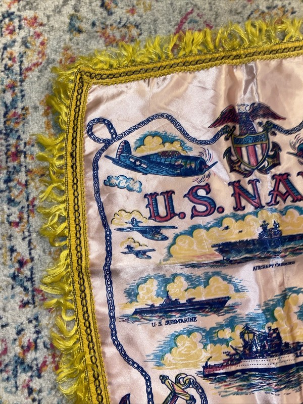 Vintage US Navy Silk Style Tapestry * Pillow Sham * Flag * Banner -16.5" x 19" gallery