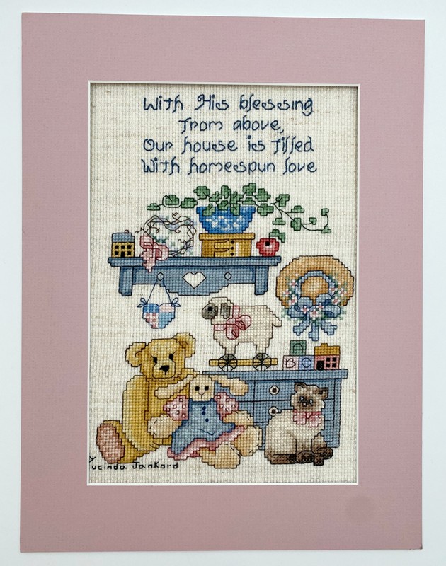 VNTG Cross Stitch Finished “With His Blessing from Above..” Sampler Matted