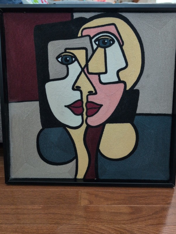 BP Home Woven Embroidered Textile Wall Art Picasso Face Cubism Decor 18 x 18
