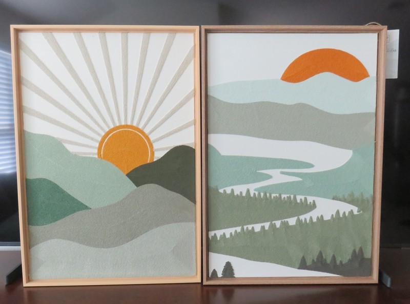 Textile Embroidered Woven Wall Art Set Mountain & Sun Decor 18”x26” New BP Home